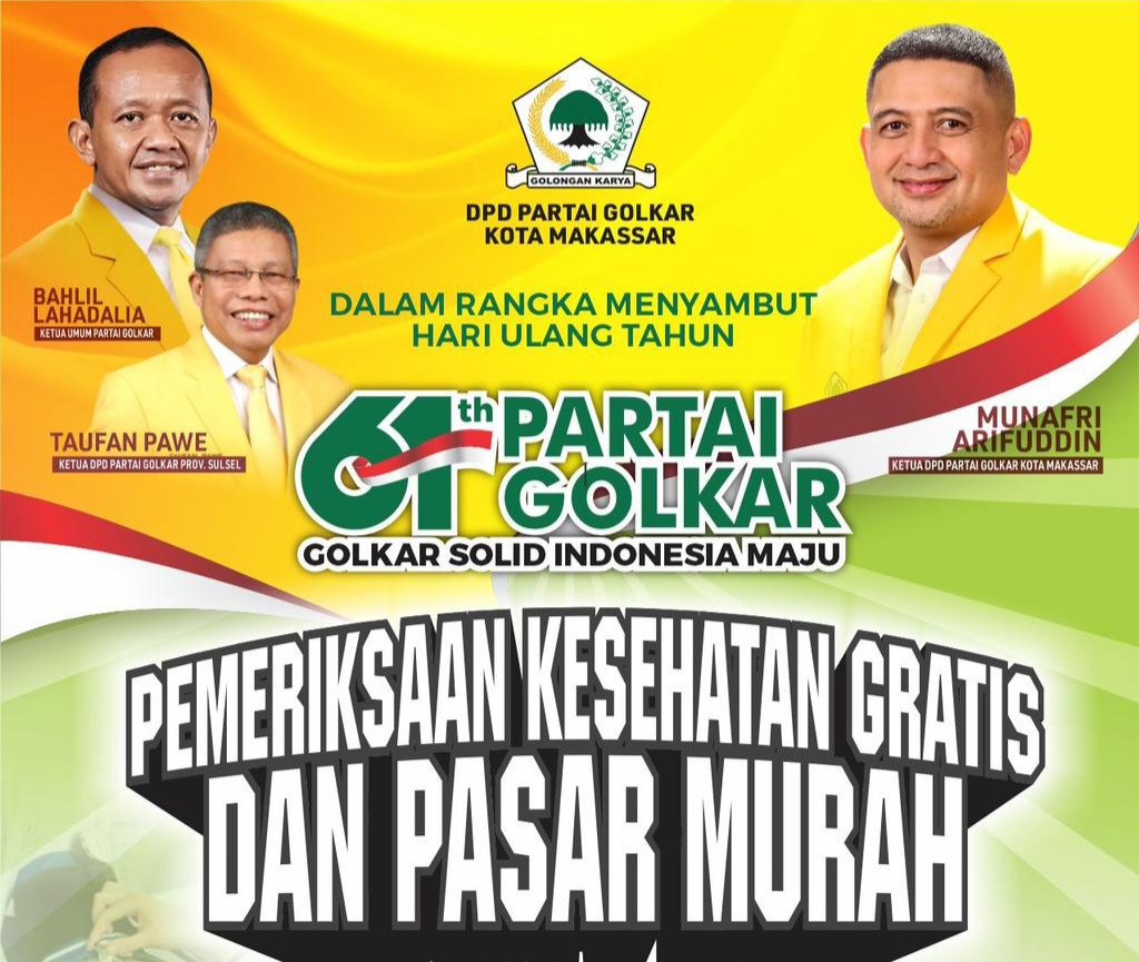 Golkar Makassar Gelar Pemeriksaan Kesehatan Gratis dan Sembako Murah di HUT ke-61 Pekan Ini