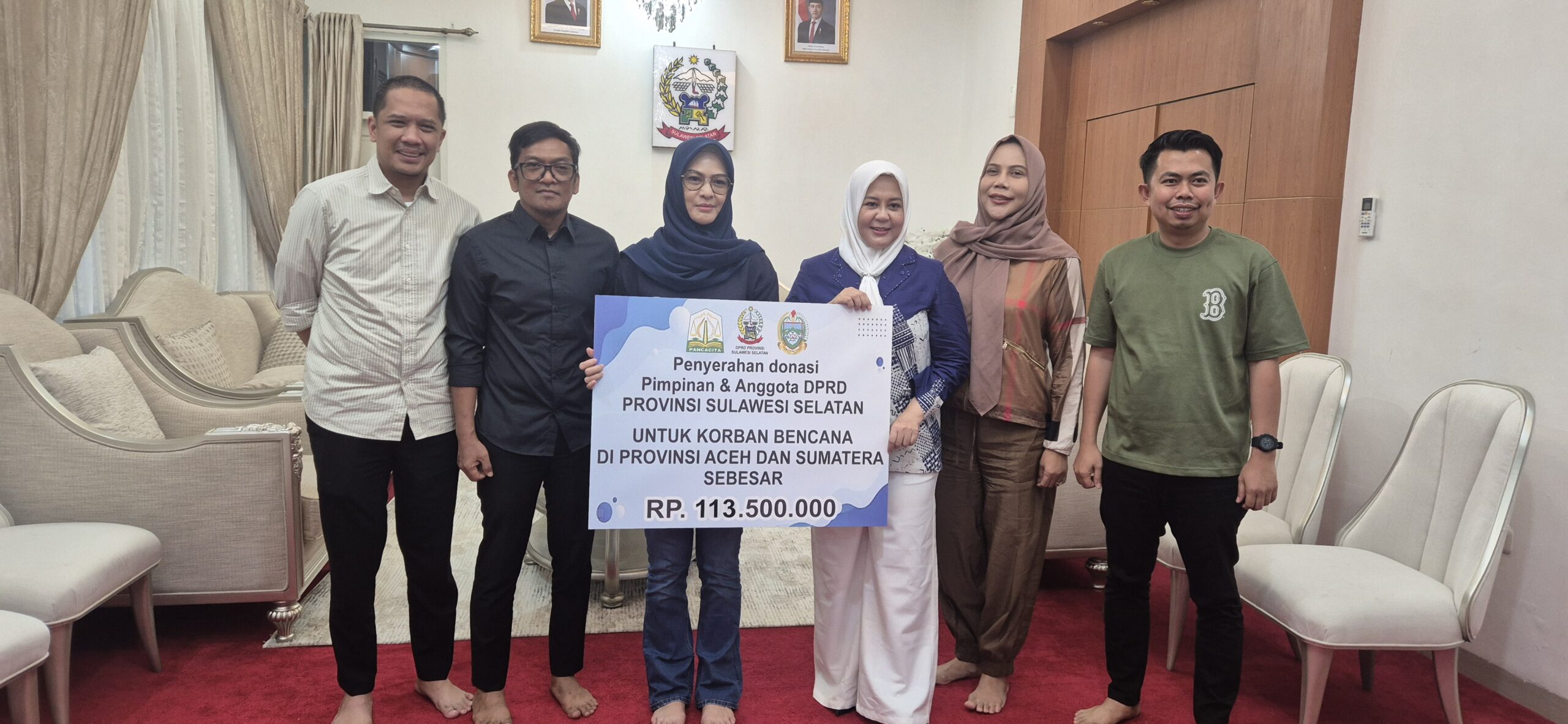 Peduli Aceh dan Sumatera, Pimpinan DPRD Sulsel Serahkan Bantuan Rp 113 Juta ke Pemprov