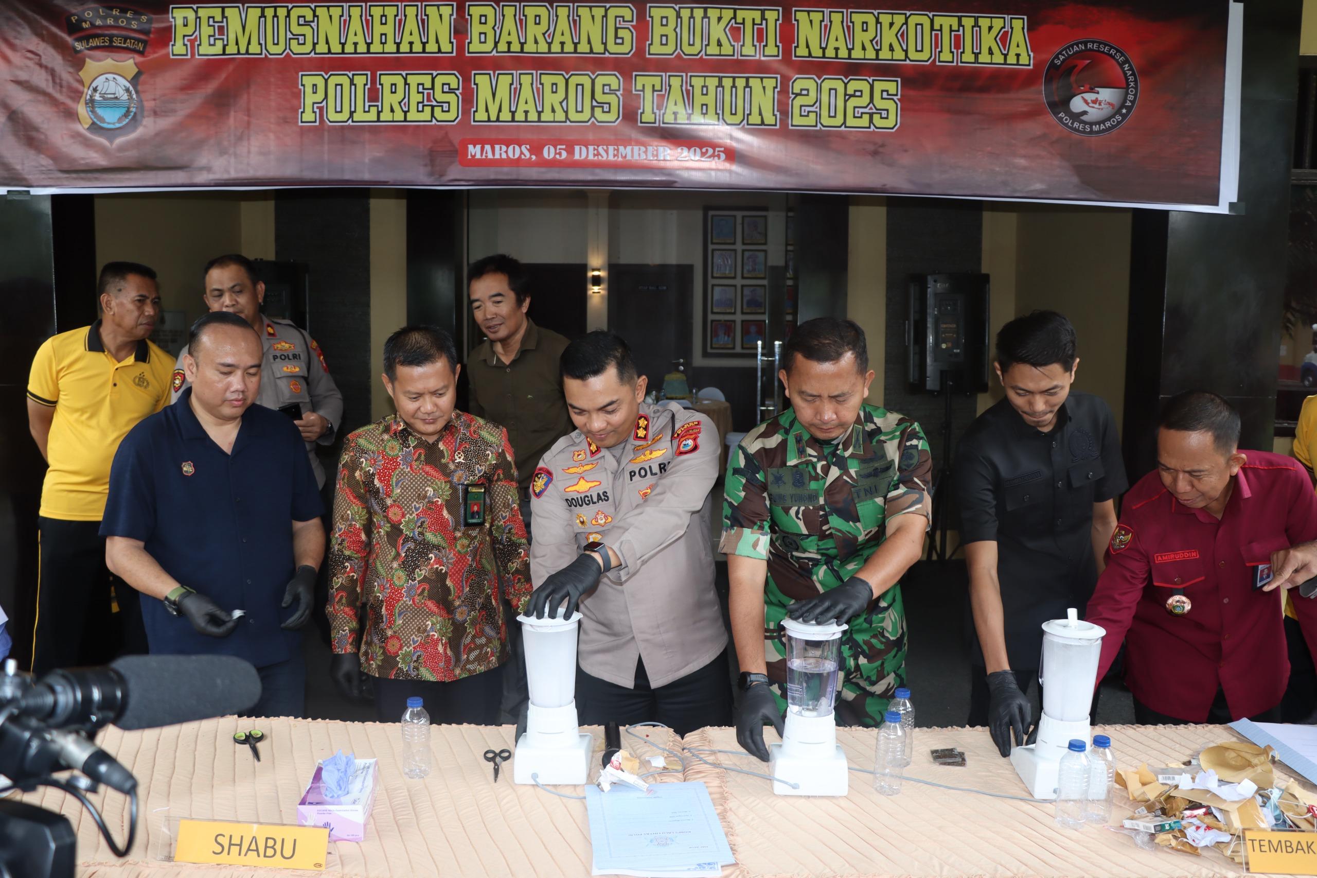 Polres Maros Musnahkan Ratusan Narkotika Hasil Pengungkapan Kasus Periode Agustus-Desember