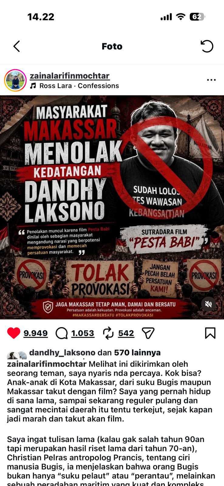 ​Polemik Film “Pesta Babi” Memanas, Prof. Zainal Arifin Mochtar Kritik Penolakan Dandhy Laksono di Makassar